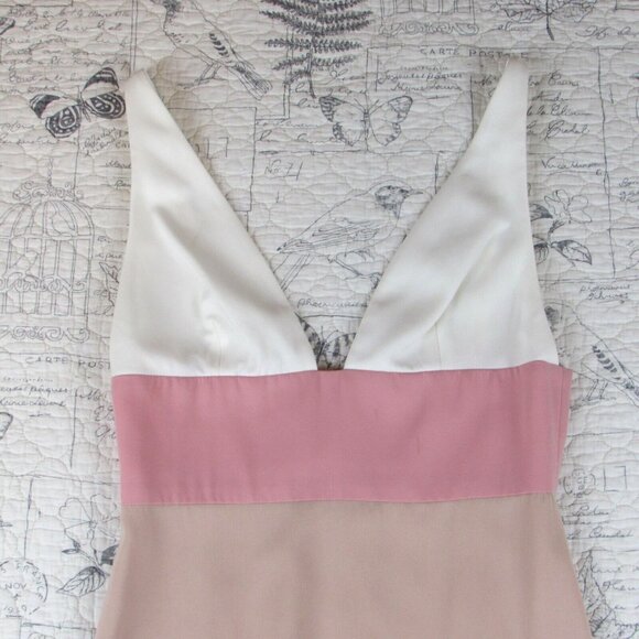 PERFECT Jill Stuart Tricolor Pink V-neck Colorblock Halter Gown Dress womens 2 - Picture 3 of 7